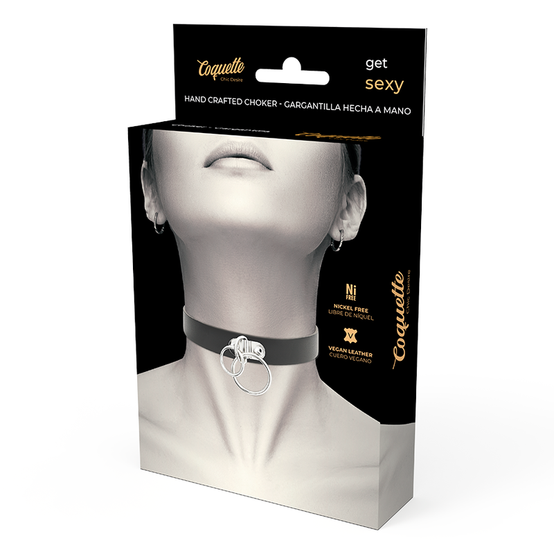 COQUETTE CHIC DESIRE - VEGAN LEATHER DOUBLE RING CHOKER