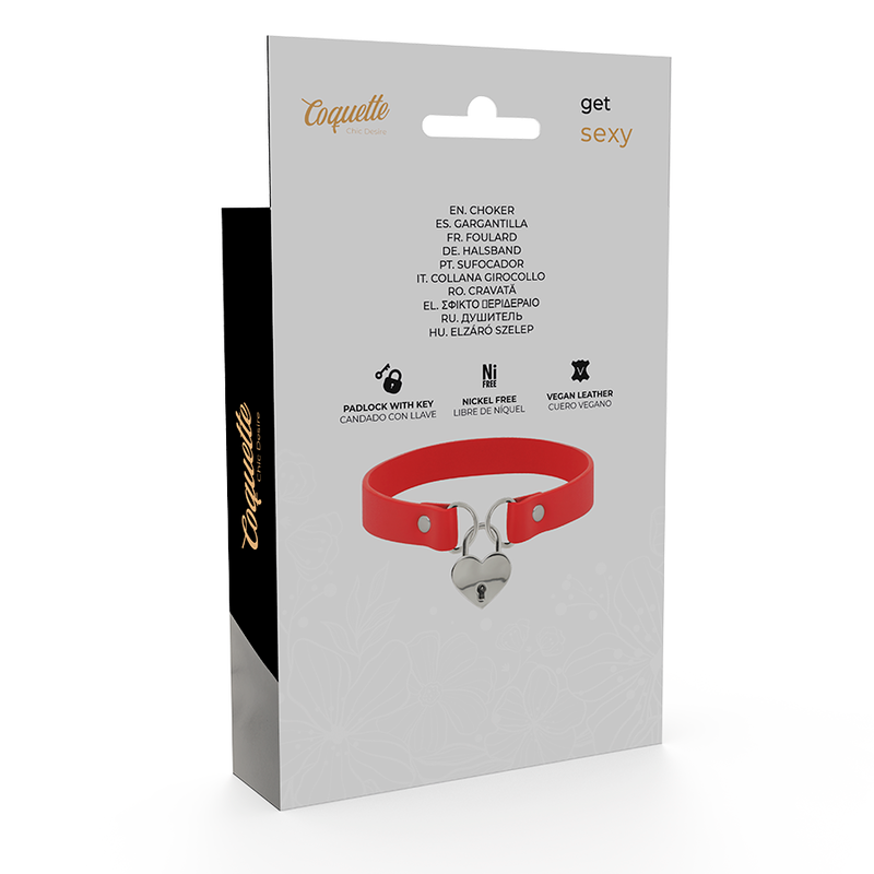 COQUETTE CHIC DESIRE - COLLIER EN CUIR VEGAN ROUGE AVEC ACCESSOIRE COEUR AVEC CLÉ