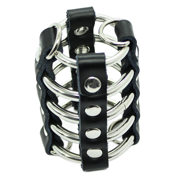 OHMAMA FETISH - PENIS CAGE WITH METAL RINGS AND LEATHER STRAP