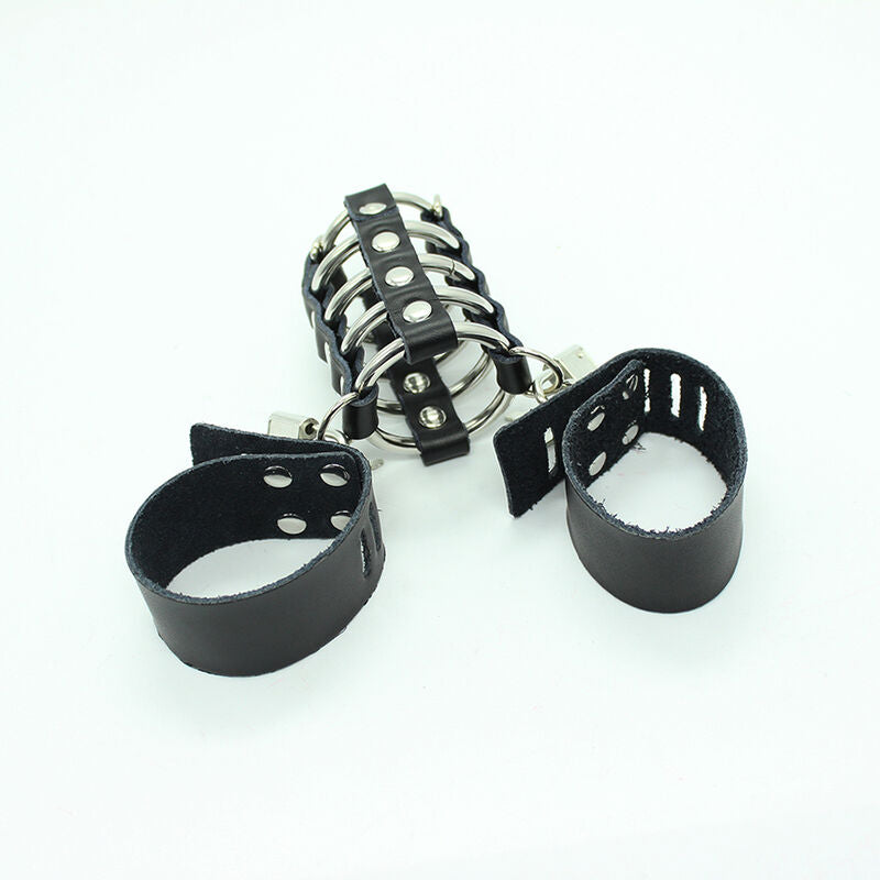OHMAMA FETISH - PENIS CAGE WITH METAL RINGS AND LEATHER STRAP