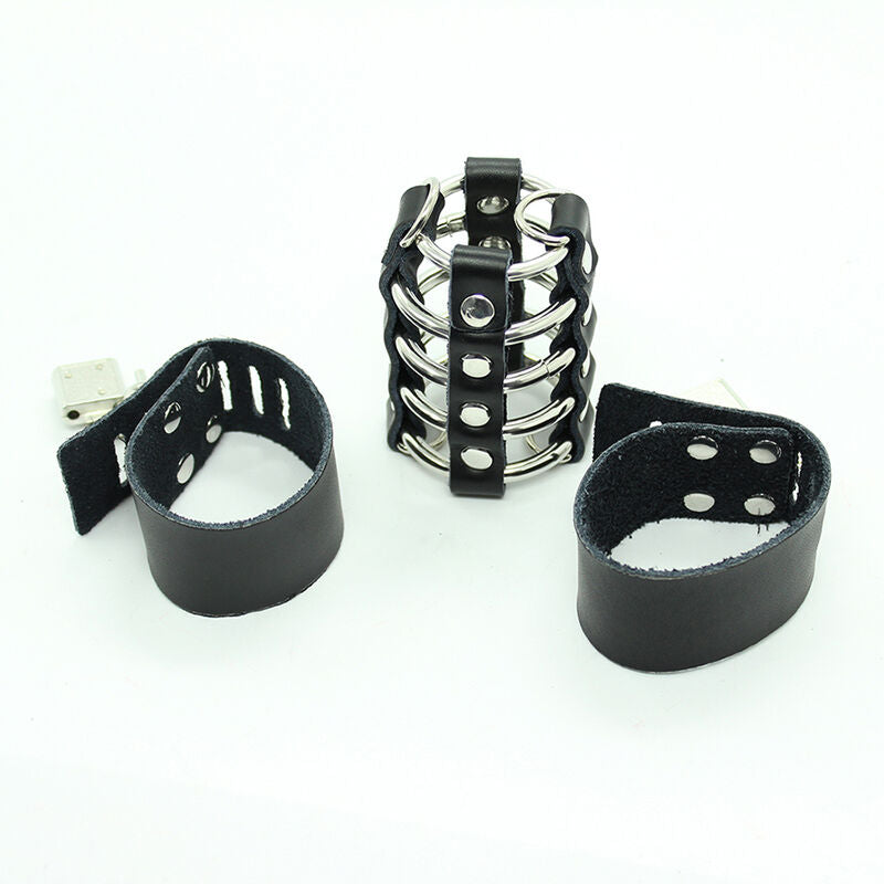 OHMAMA FETISH - PENIS CAGE WITH METAL RINGS AND LEATHER STRAP