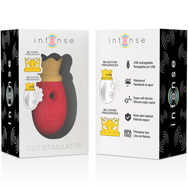 INTENSE - STIMOLATORE CLITORIDEO 10 MODALITÀ DI ASPIRAZIONE E LECKATA - ROSSO