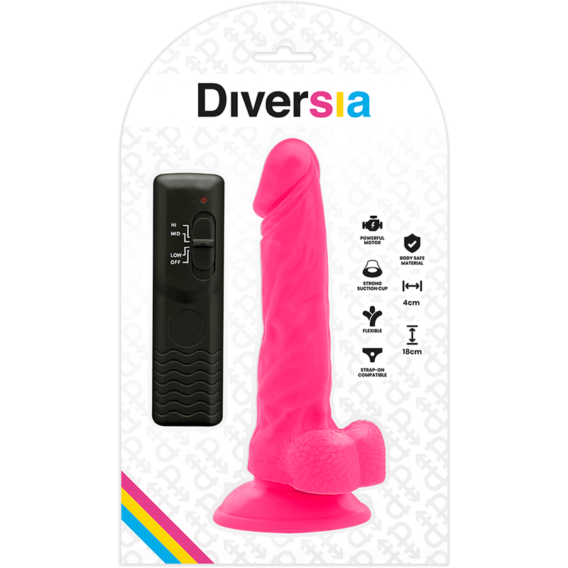 DIVERSIA - DILDO VIBRANTE FLESSIBILE ROSA 18 CM -Ø- 4 CM