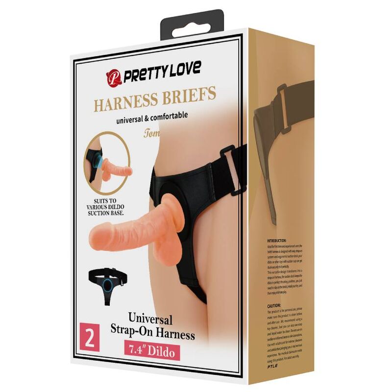 PRETTY LOVE - HARNESS SLIPS HARNAIS UNIVERSEL AVEC DILDO TOM 20 CM NATUREL