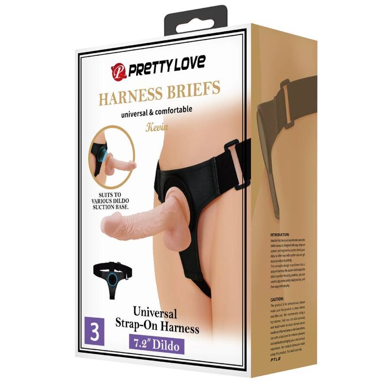 PRETTY LOVE - SLIP CON IMBRACATURA UNIVERSALE CON DILDO KEVIN 19 CM NATURALE