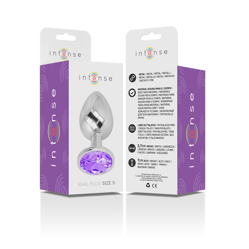 INTENSE - PLUG ANAL DE METAL ALUMINIO CON CRISTAL VIOLETA TAMAÑO S