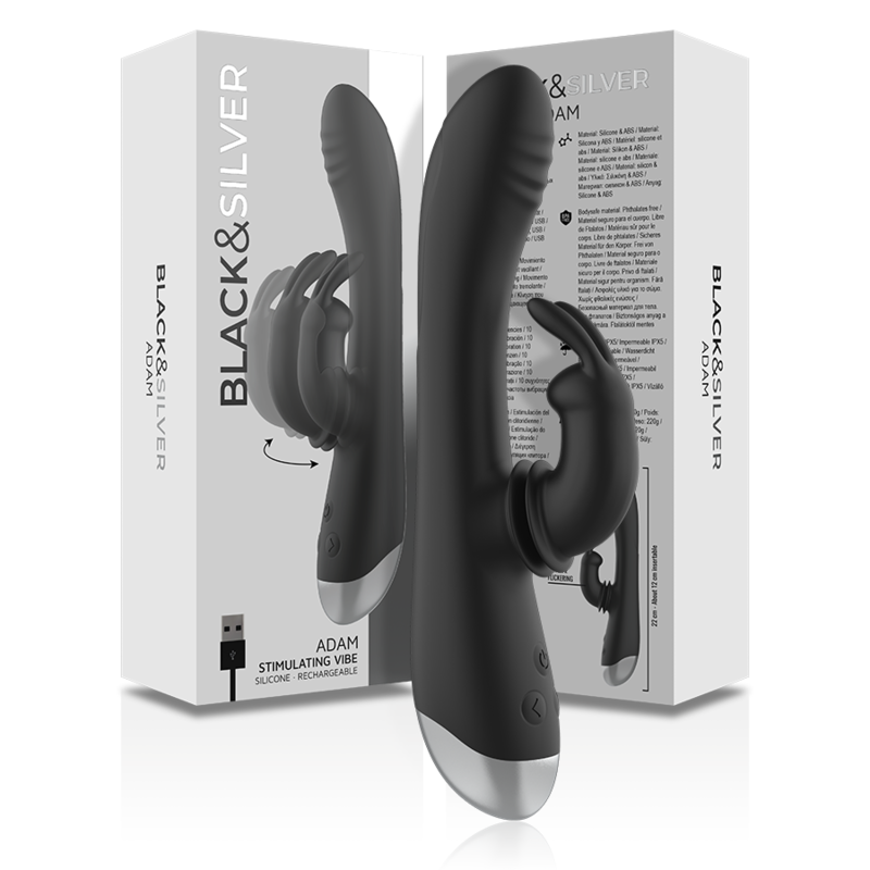 BLACK&SILVER - DJ. STIMOLATORE A CONIGLIETTO RICARICABILE IN SILICONE ADAM NERO