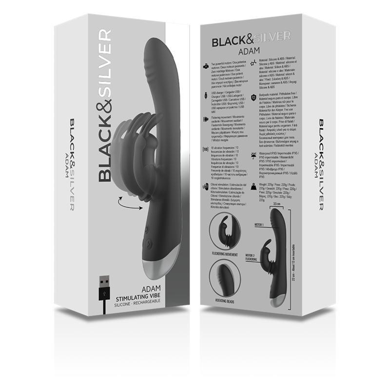 BLACK&SILVER - DJ. STIMOLATORE A CONIGLIETTO RICARICABILE IN SILICONE ADAM NERO