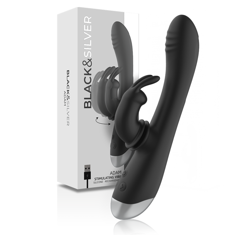 BLACK&SILVER - DJ. STIMOLATORE A CONIGLIETTO RICARICABILE IN SILICONE ADAM NERO