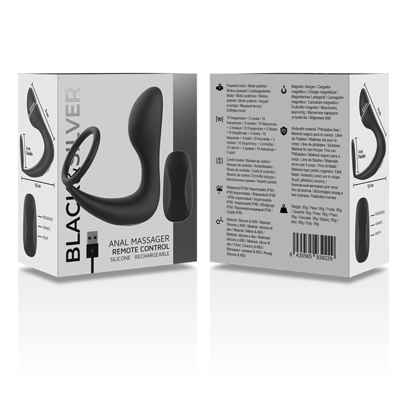 BLACK&SILVER - RECHARGEABLE BLACK SILICONE REMOTE CONTROL ANAL MASSAGER