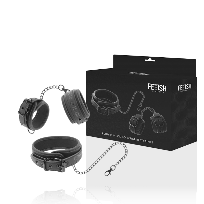 FETISH SUBMISSIVE - COLLIER ET MENOTTES EN CUIR VÉGAN AVEC DOUBLURE EN NÉOPRÈNE