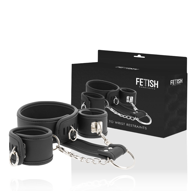 FETISH SUBMISSIVE - COLLIER ET MENOTTES EN CUIR VÉGAN AVEC DOUBLURE EN NÉOPRÈNE