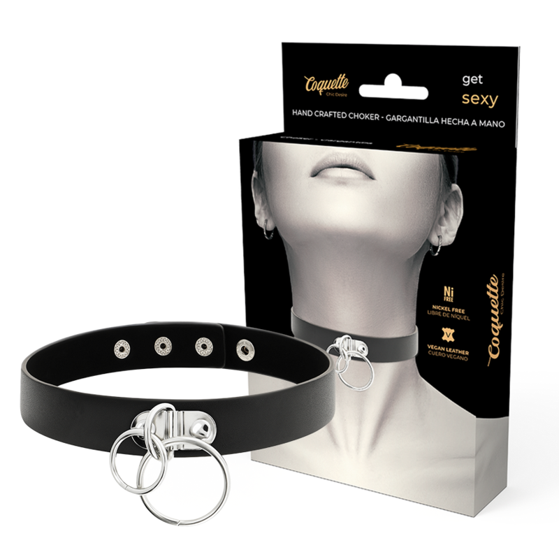 COQUETTE CHIC DESIRE - VEGAN LEATHER DOUBLE RING CHOKER