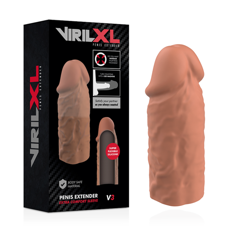 VIRILXL - EXTENSOR DE PENE MARRÓN DE SILICONA LÍQUIDA V3