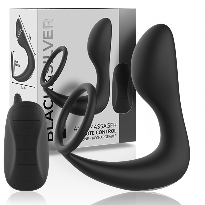 BLACK&SILVER - RECHARGEABLE BLACK SILICONE REMOTE CONTROL ANAL MASSAGER