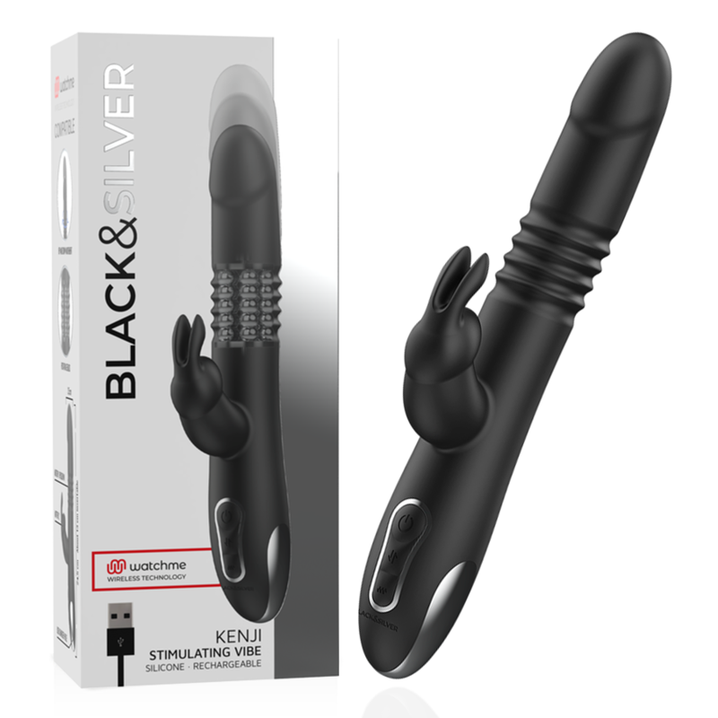 BLACK&SILVER - VIBRATORE KENJI RABBIT UP & DOWN + TELECOMANDO WATCHME
