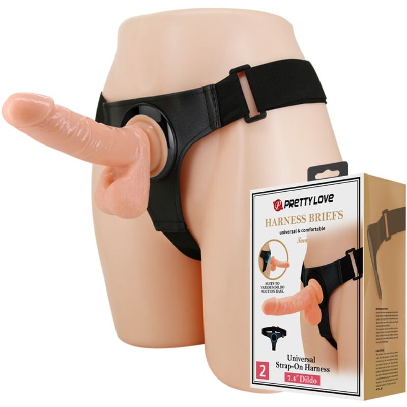 PRETTY LOVE - HARNESS SLIPS HARNAIS UNIVERSEL AVEC DILDO TOM 20 CM NATUREL
