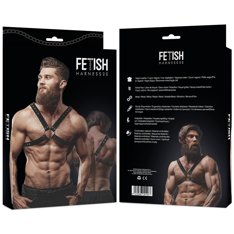 FETISH SUBMISSIVE ATTITUDE - MEN'S ECOLOGICAL LEATHER HARNESS WITH CROSSED CHEST