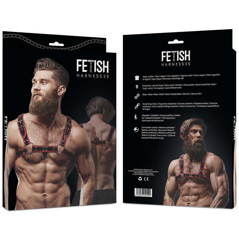FETISH SUBMISSIVE ATTITUDE - MEN'S BLACK/RED FAUX LEATHER CHEST HARNESS