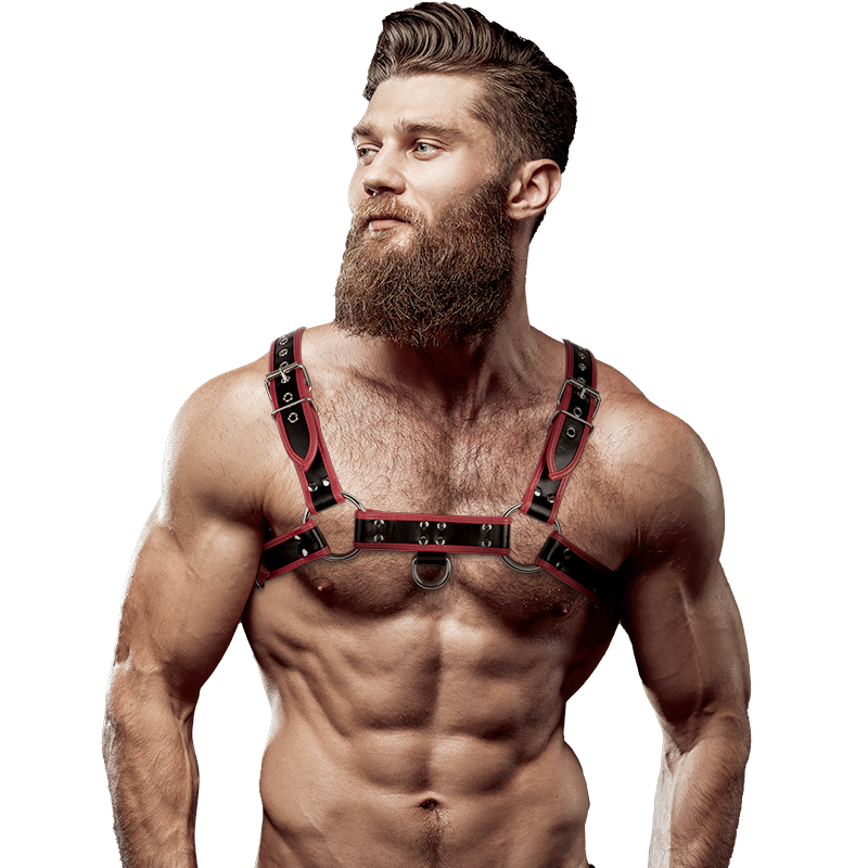 FETISH SUBMISSIVE ATTITUDE - MEN'S BLACK/RED FAUX LEATHER CHEST HARNESS