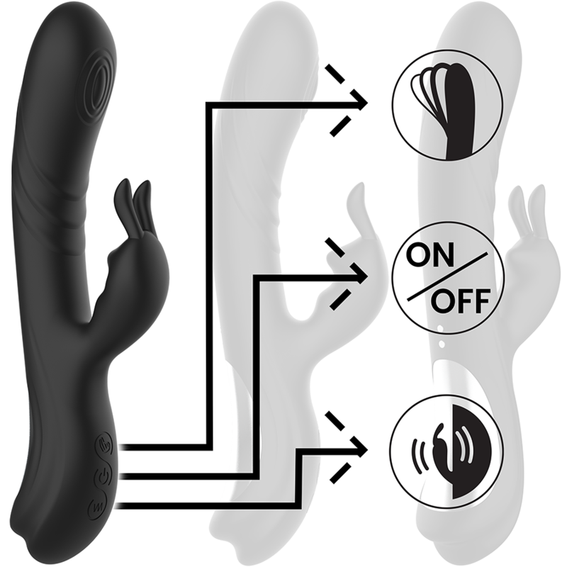 BLACK&SILVER - RECHARGEABLE BLACK JAMIE RABBIT SILICONE STIMULATOR