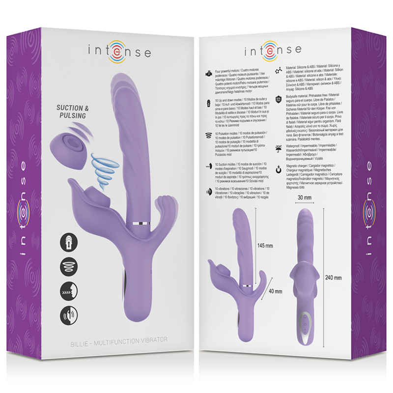 INTENSE - BILLIE VIBRATEUR À ASPIRATION RECHARGEABLE MULTIFONCTIONNEL AVEC BOUTON POUSSOIR VIOLET