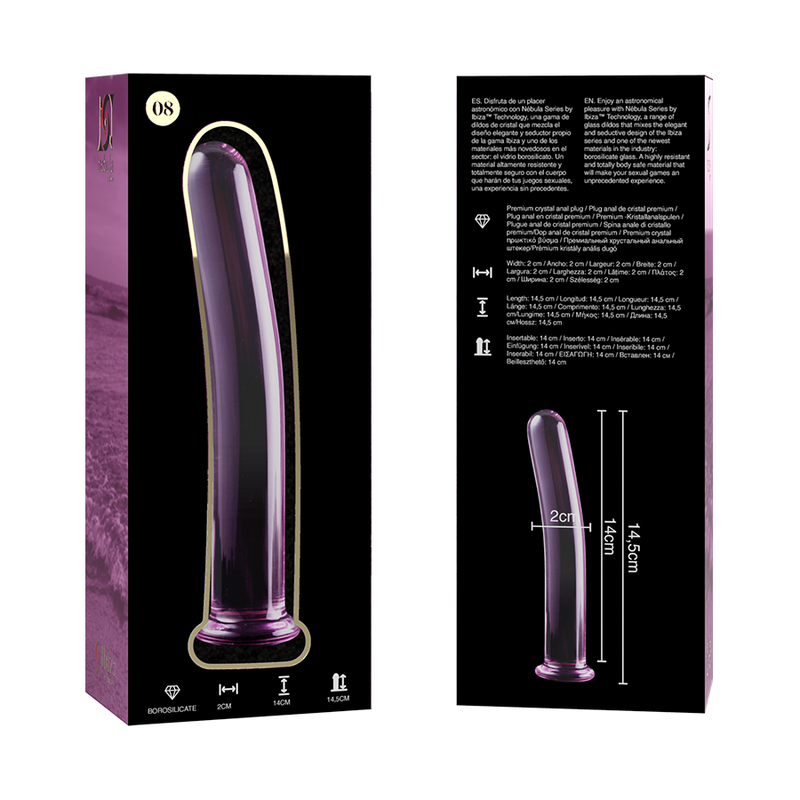 NEBULA SERIES BY IBIZA - MODELLO 8 DILDO IN VETRO BOROSILICATO ROSA 14,5 CM -O- 2 CM