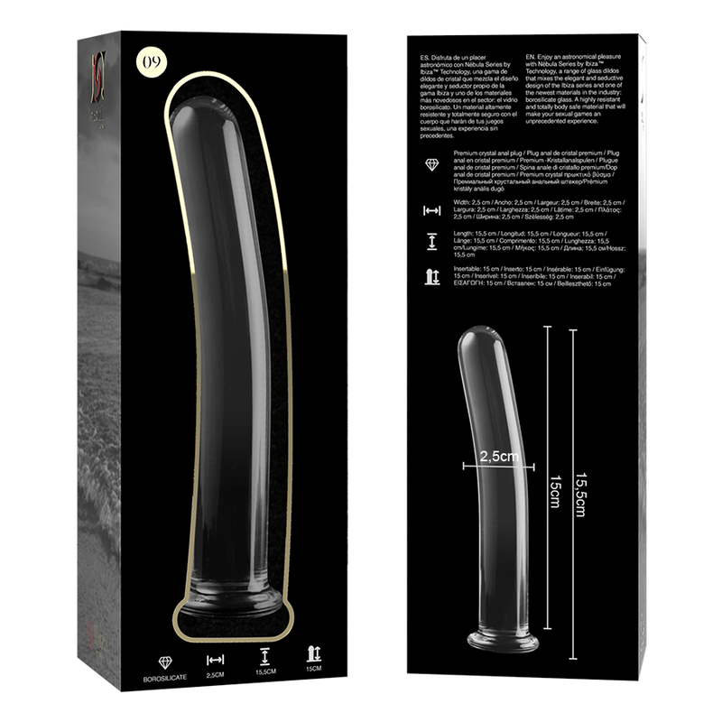 NEBULA SERIES BY IBIZA - MODELLO 9 DILDO IN VETRO BOROSILICATO TRASPARENTE 15,5 CM -O- 2,5 CM