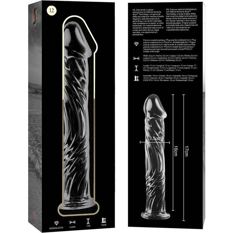 NEBULA SERIES BY IBIZA - MODELLO 12 DILDO IN VETRO BOROSILICATO TRASPARENTE 17 CM -O- 3,5 CM