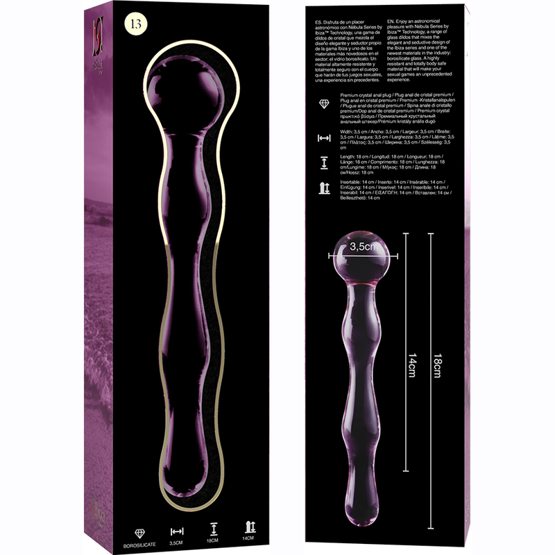 NEBULA SERIES BY IBIZA - MODELLO 13 DILDO IN VETRO BOROSILICATO ROSA 18 CM -Ø- 3,5 CM