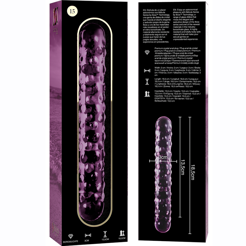 NEBULA SERIES BY IBIZA - MODELO 15 DILDO DE VIDRIO BOROSILICATO ROSA 18.5 CM -O- 3 CM