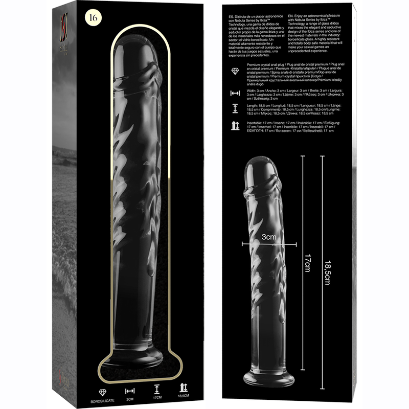 NEBULA SERIES BY IBIZA - MODELO DILDO DE CRISTAL BOROSILICATO TRANSPARENTE 18.5 CM -O- 3 CM