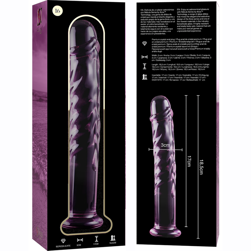 NEBULA SERIES BY IBIZA - MODELLO 16 DILDO IN VETRO BOROSILICATO ROSA 18,5 CM -O- 3 CM