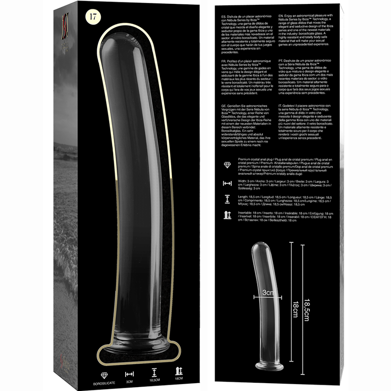 NEBULA SERIES BY IBIZA - MODELO 17 DILDO DE CRISTAL DE BOROSILICATO TRANSPARENTE 18.5 CM -O- 3 CM