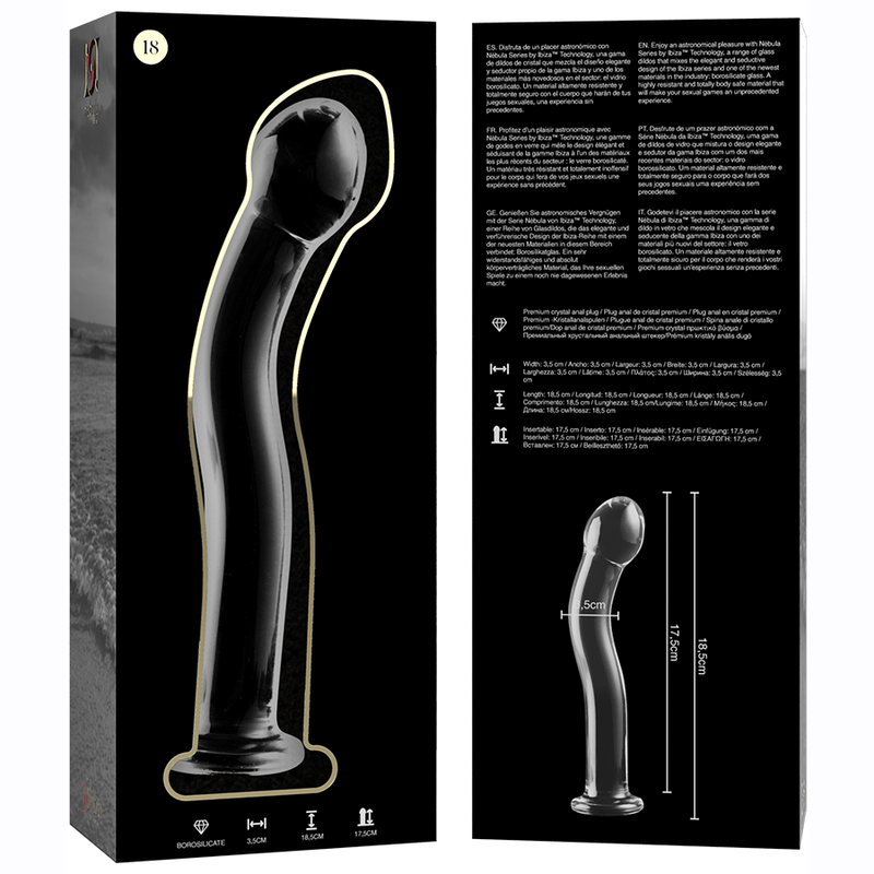 NEBULA SERIES BY IBIZA - MODELLO 18 GODO IN VETRO BOROSILICATO TRASPARENTE 18,5 CM -Ø- 3,5 CM