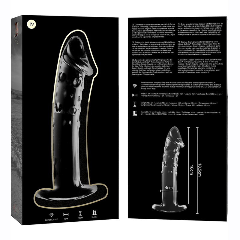 NEBULA SERIES BY IBIZA - MODELO 19 DILDO DE CRISTAL DE BOROSILICATO TRANSPARENTE 18.5 CM -O- 4 CM