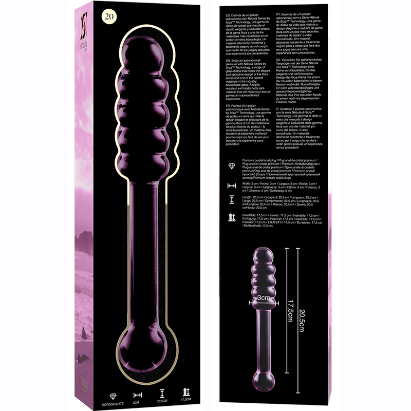 NEBULA SERIES BY IBIZA - MODELO 20 DILDO DE VIDRIO BOROSILICATO ROSA 20.5 CM -Ø- 3 CM