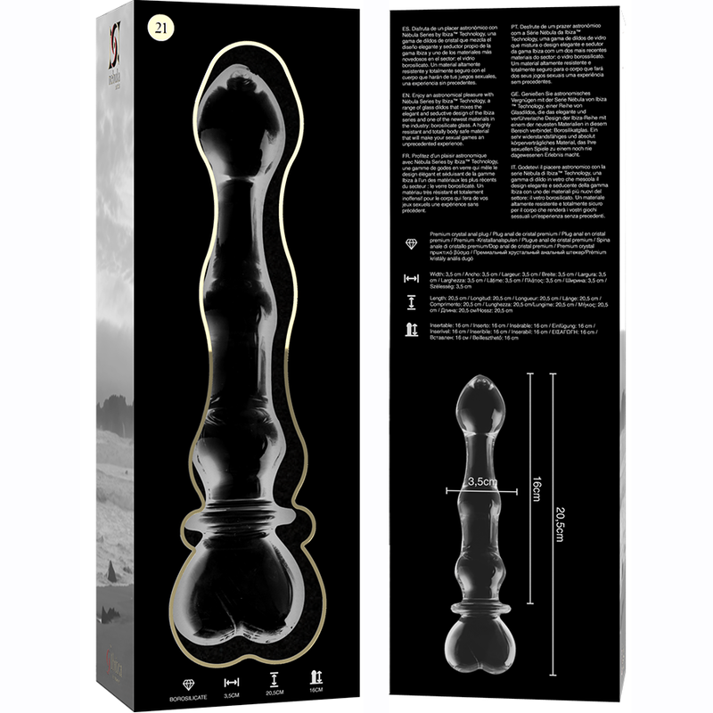 NEBULA SERIES BY IBIZA - MODELO 21 DILDO DE CRISTAL DE BOROSILICATO TRANSPARENTE 20.5 CM -O- 3.5 CM