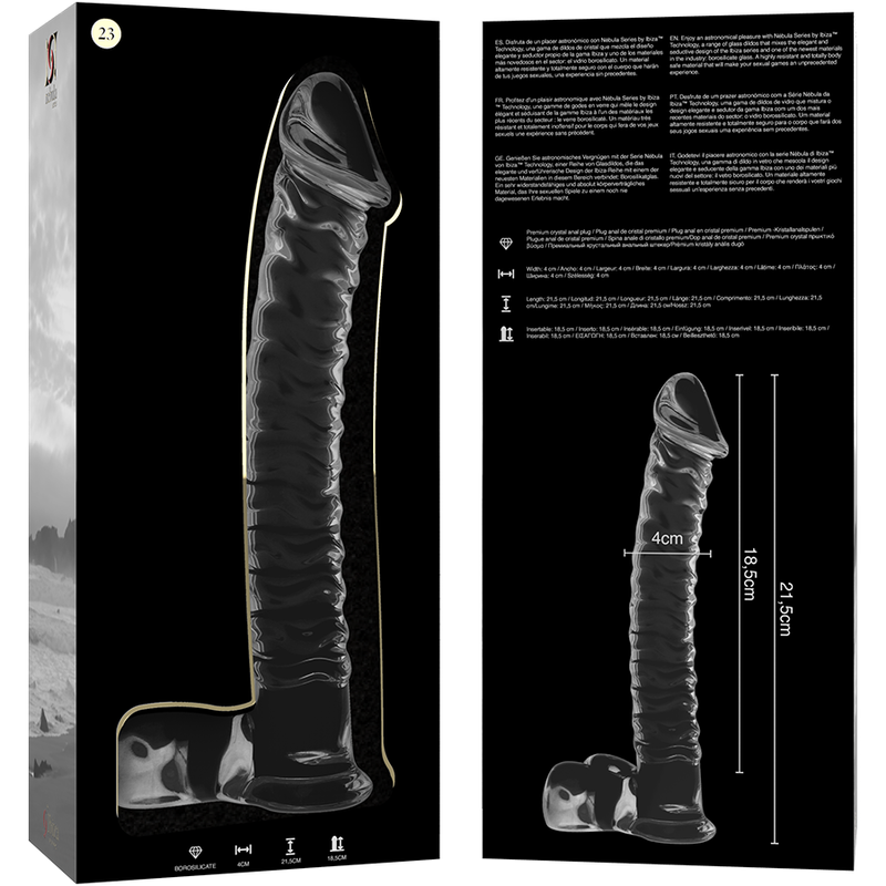 NEBULA SERIES BY IBIZA - MODELLO 23 DILDO IN VETRO BOROSILICATO TRASPARENTE 21,5 CM -O- 4 CM