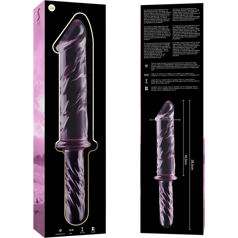 NEBULA SERIES BY IBIZA - MODELO 24 DILDO DE VIDRIO BOROSILICATO ROSA 28.5 CM -O- 5 CM