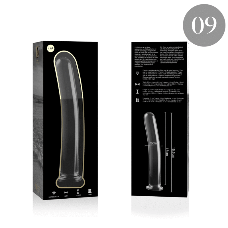 NEBULA SERIES BY IBIZA - MODELLO 9 DILDO IN VETRO BOROSILICATO TRASPARENTE 15,5 CM -O- 2,5 CM