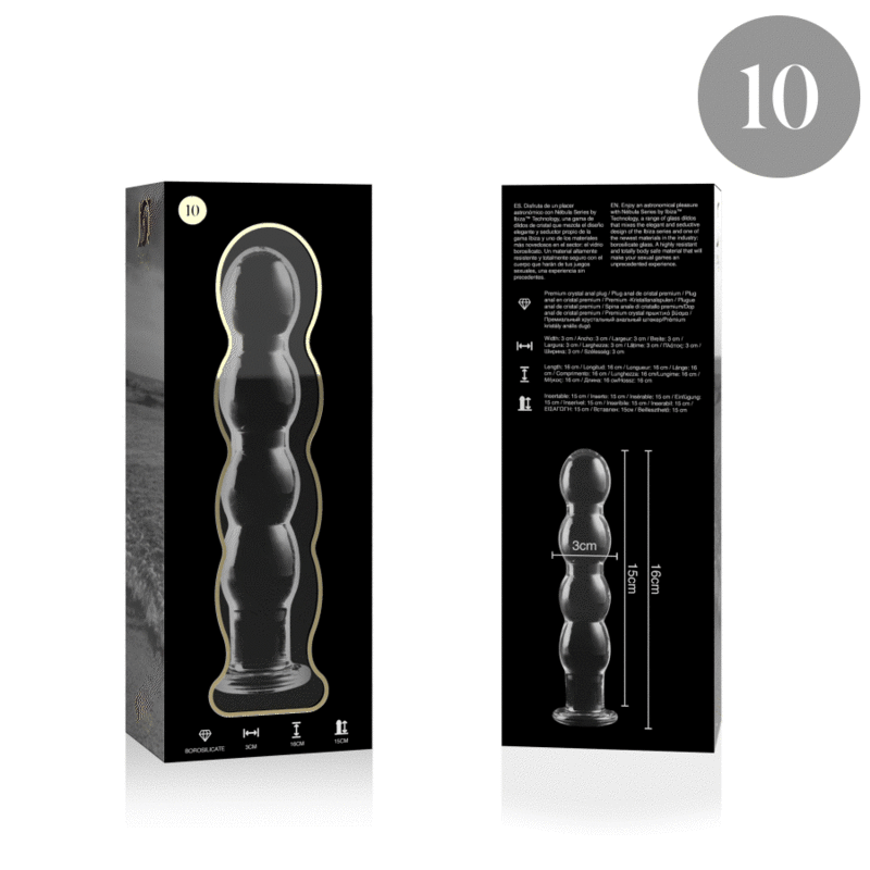 NEBULA SERIES BY IBIZA - MODELO 10 DILDO DE CRISTAL DE BOROSILICATO TRANSPARENTE 16.5 CM -O- 3.5 CM