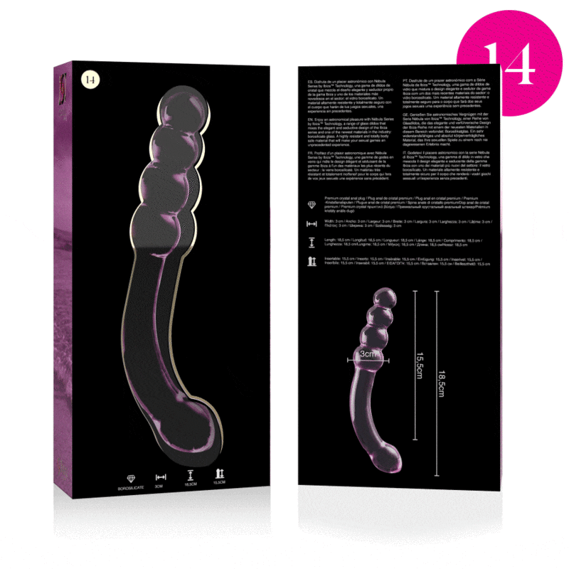 NEBULA SERIES BY IBIZA - MODELLO 14 DILDO IN VETRO BOROSILICATO ROSA 18,5 CM -O- 3 CM