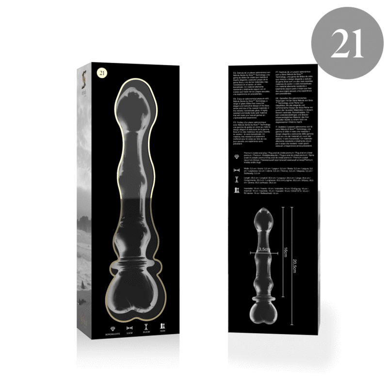 NEBULA SERIES BY IBIZA - MODELO 21 DILDO DE CRISTAL DE BOROSILICATO TRANSPARENTE 20.5 CM -O- 3.5 CM