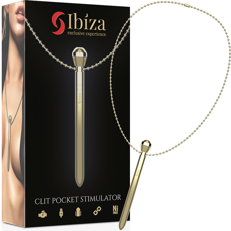 IBIZA - STIMOLATORE TASCABILE PER CLITORIDE A COLLANA CARICATORE USB 12 MODALITÀ DI VIBRAZIONE ORO 12,2 X 1,5