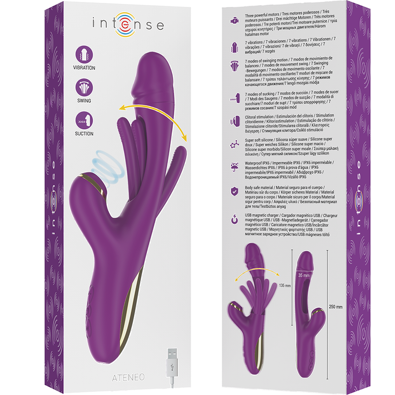 INTENSE - ATENEO VIBRATORE MULTIFUNZIONE RICARICABILE A 7 VIBRAZIONI CON LINGUA OSCILLANTE E ASPIRAZIONE VIOLA