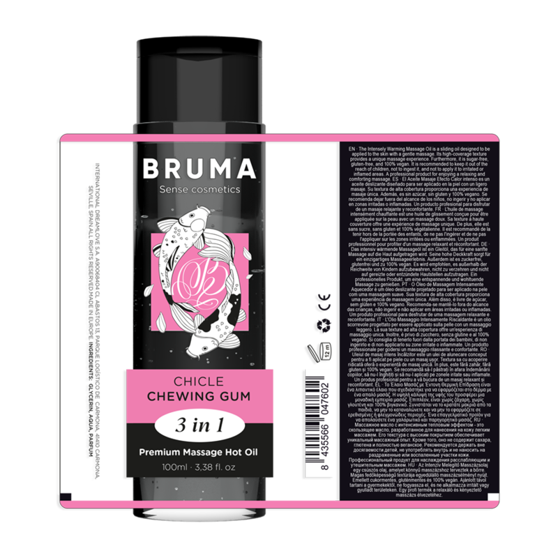 BRUMA - OLIO DA MASSAGGIO PREMIUM EFFETTO CALORE GUSTO GOMMA DA MASTICARE 3 IN 1 - 100 ML