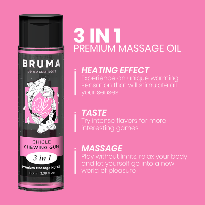 BRUMA - OLIO DA MASSAGGIO PREMIUM EFFETTO CALORE GUSTO GOMMA DA MASTICARE 3 IN 1 - 100 ML
