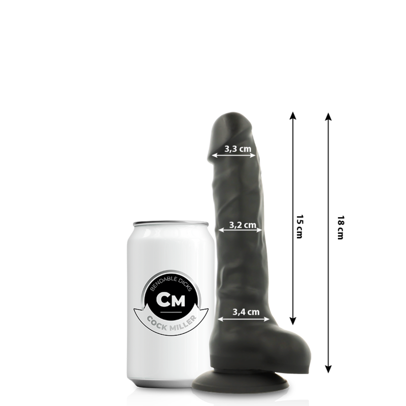 COCK MILLER - GODE RÉALISTE SILICONE DENSITÉ ARTICULABLE NOIR 18 CM