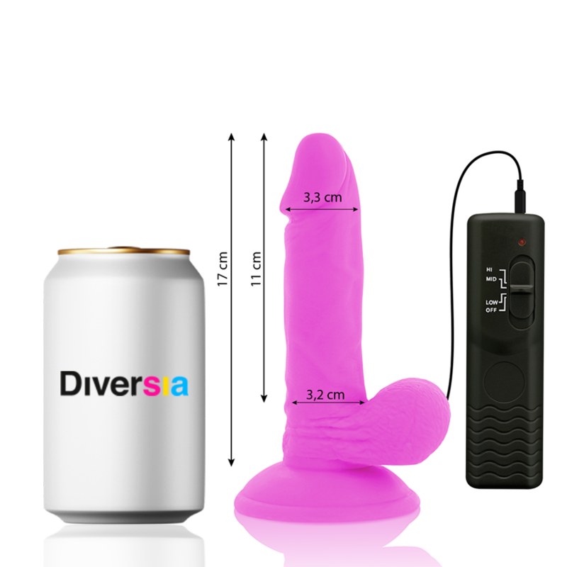 DIVERSIA - DILDO VIBRADOR FLEXIBLE VIOLETA 17 CM -Ø- 3.3 CM